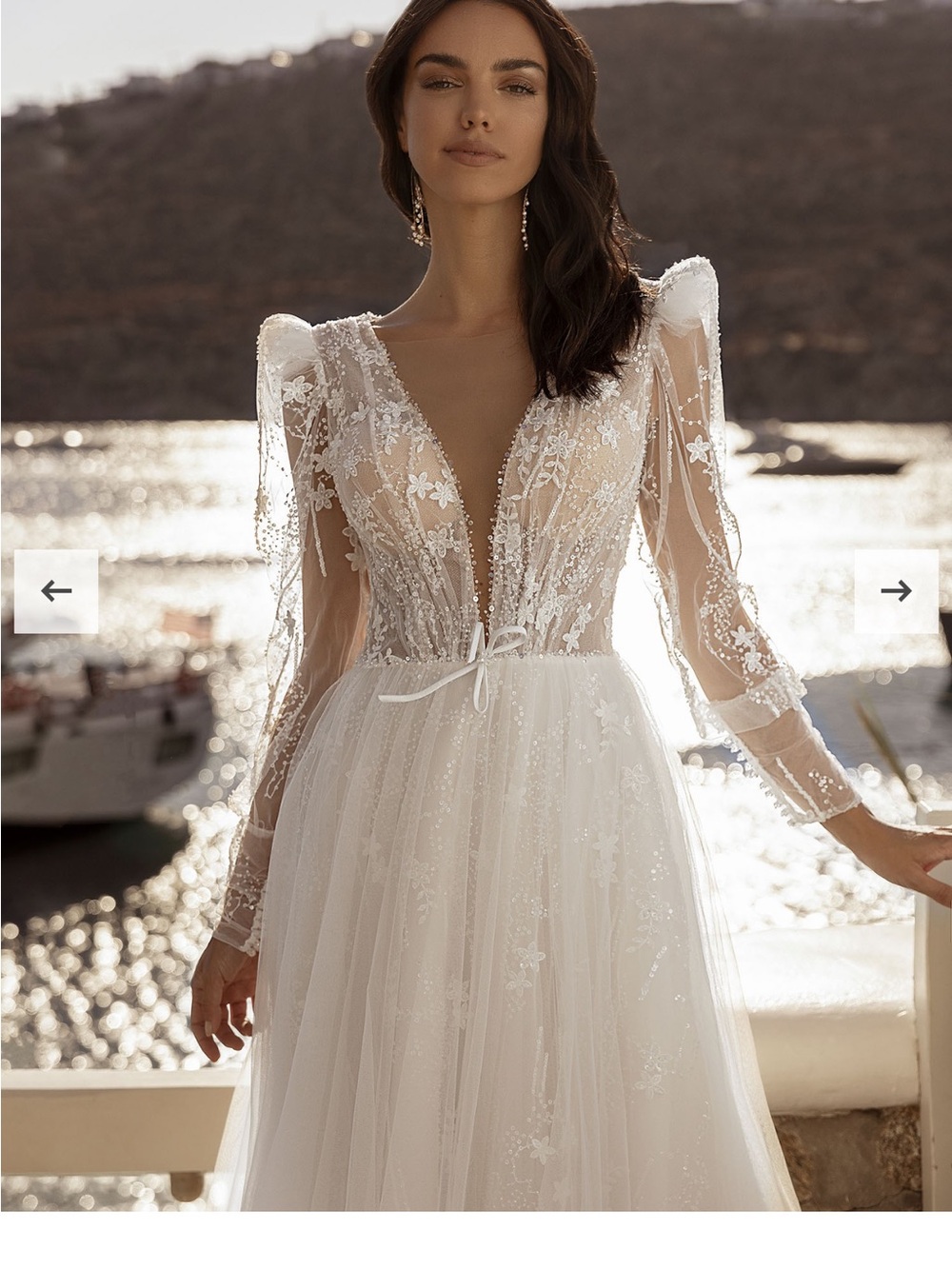 Sheer Lace A-Line Wedding Dress in Ivory Deep V Neckline